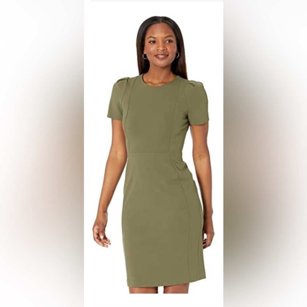 Calvin Klein Short Sleeve Sheath Dress In Caper Green Size 6